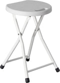 Basicwise Portable Folding Stool with Handle Compact Chair with Non-Slip Feet and Metal Frame Legs for Indoor & Outdoor Use Ideal for Dorm Kitchen Vanity Game Room Garden Porch & Home Bar, White