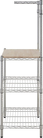 Amazon Basics Kitchen Storage Baker's Rack with Removable Wood Top, Chrome/Beige, 24"W x 59"H x 18"D