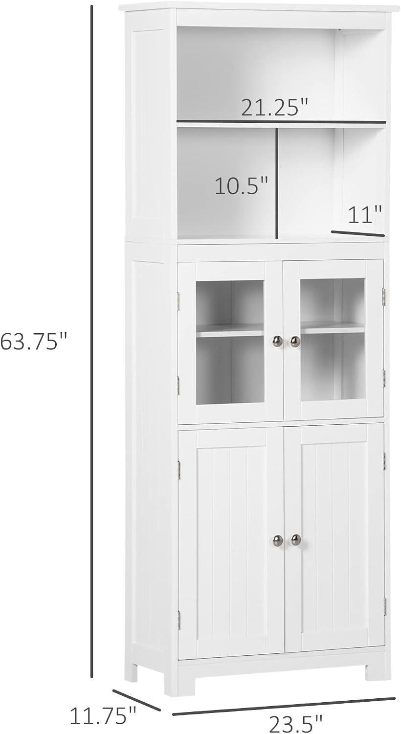 63" Small Buffet with Hutch, 4-Door Kitchen Pantry, Freestanding Storage Cabinet with Adjustable Shelf for Dining Room, Living Room, White,11.75 * 23.5 * 63.75