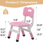 2 Pack Adjustable Kids Chair, 3 Height Levels Plastic Toddler Chair with Non-Slip Feet, 220lbs Load Capacity, Indoor Outdoor Home Kindergarten Chair for 3-8 Years Old-Pink