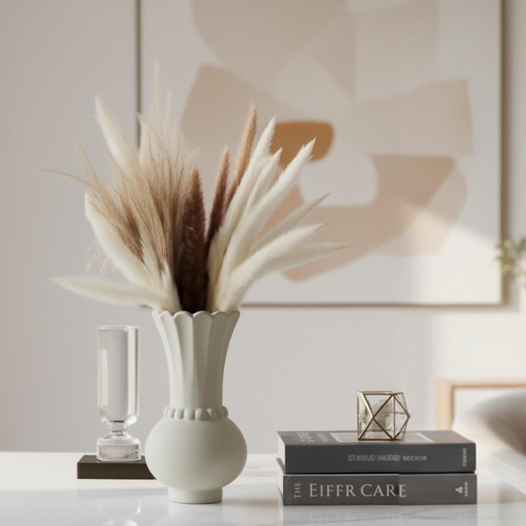 Modern Ceramic Vase - Grey, Perfect for Pampas Grass, Dried Flowers, Centerpieces
