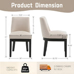 HNY Modern Dining Chairs Set of 2 with Comfortable Back Support, Farmhouse Soft Linen Upholstered Dining Room Chairs with Black Solid Wood Legs, Armless Kitchen Side Chairs for Living Room, Beige