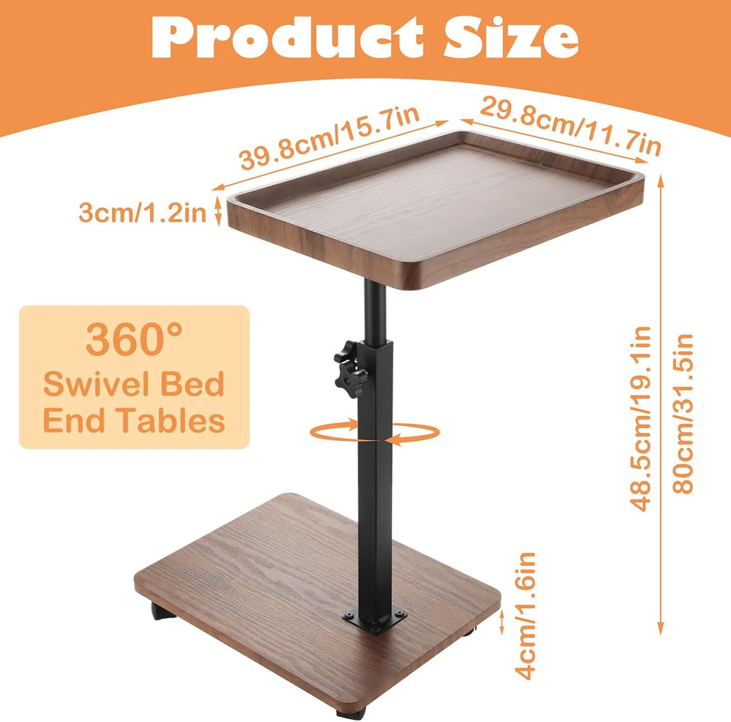 C Table End Table Adjustable Height, 360° Swivel Bed End Tables with Wheels, C Shaped Side Tables TV Tray Sofa Table for Small Spaces，Side Tables Living Room and Bedroom for Sofa, Bed,Chair