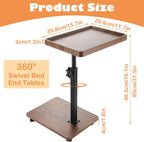 C Table End Table Adjustable Height, 360° Swivel Bed End Tables with Wheels, C Shaped Side Tables TV Tray Sofa Table for Small Spaces，Side Tables Living Room and Bedroom for Sofa, Bed,Chair