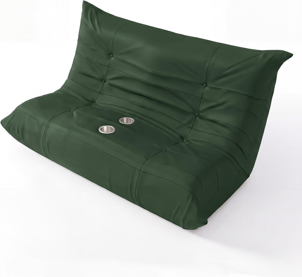 Homall Floor Gaming Chair Boneless Loveseat Couch, Ergonomic Floor Sofa Couch with Cup Holders, Leather Lazy Floor Lounger for Gaming, Reading, Relaxing, Watching TV (Olive Green)