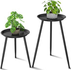 Black Small Round Table for the Living Room，Lndoor Plant Suppor，All Matte Black with 3 Legged，for Any Room