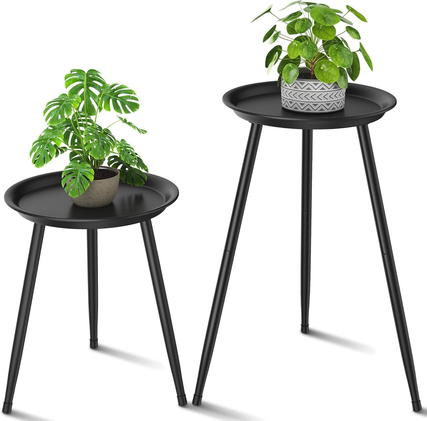 Black Small Round Table for the Living Room，Lndoor Plant Suppor，All Matte Black with 3 Legged，for Any Room