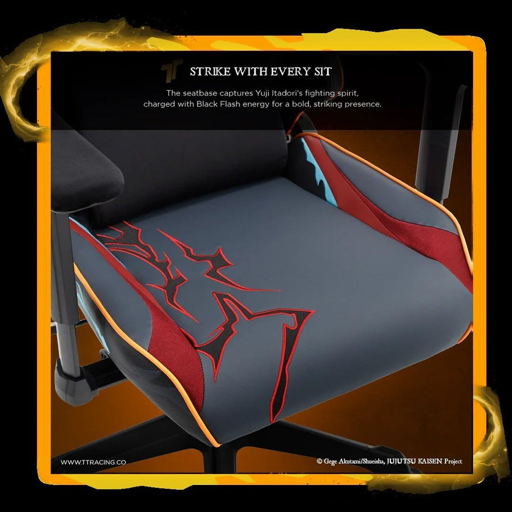 TTRACING Jujutsu Kaisen Yuji Itadori Gaming Chair with 22.6" Wide Seat | Premium faux leather & cold-cure foam, ideal for home office or streaming. Features full-tilt mechanism & 4D armrests.
