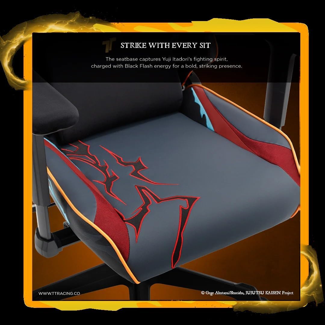 TTRACING Jujutsu Kaisen Yuji Itadori Gaming Chair with 22.6" Wide Seat | Premium faux leather & cold-cure foam, ideal for home office or streaming. Features full-tilt mechanism & 4D armrests.