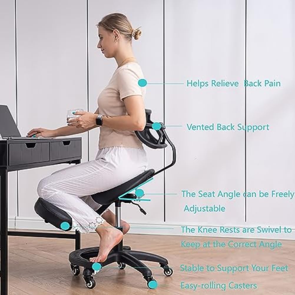 Ergonomic Kneeling Chair with Back Support for Office -Posture Chair with Angled Seat and Backrest for Home and Office-Posture Correction Stool-Improve Your Posture