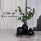 Black Ceramic Vase Set of 3, Minimalist Decor, Home Decorative Vase, Modern Ribbed Vases, Black Vase Set for Kitchen, Bedroom, Office, Living Room, Bathroom, & Shelf Centerpiece Table Decoration