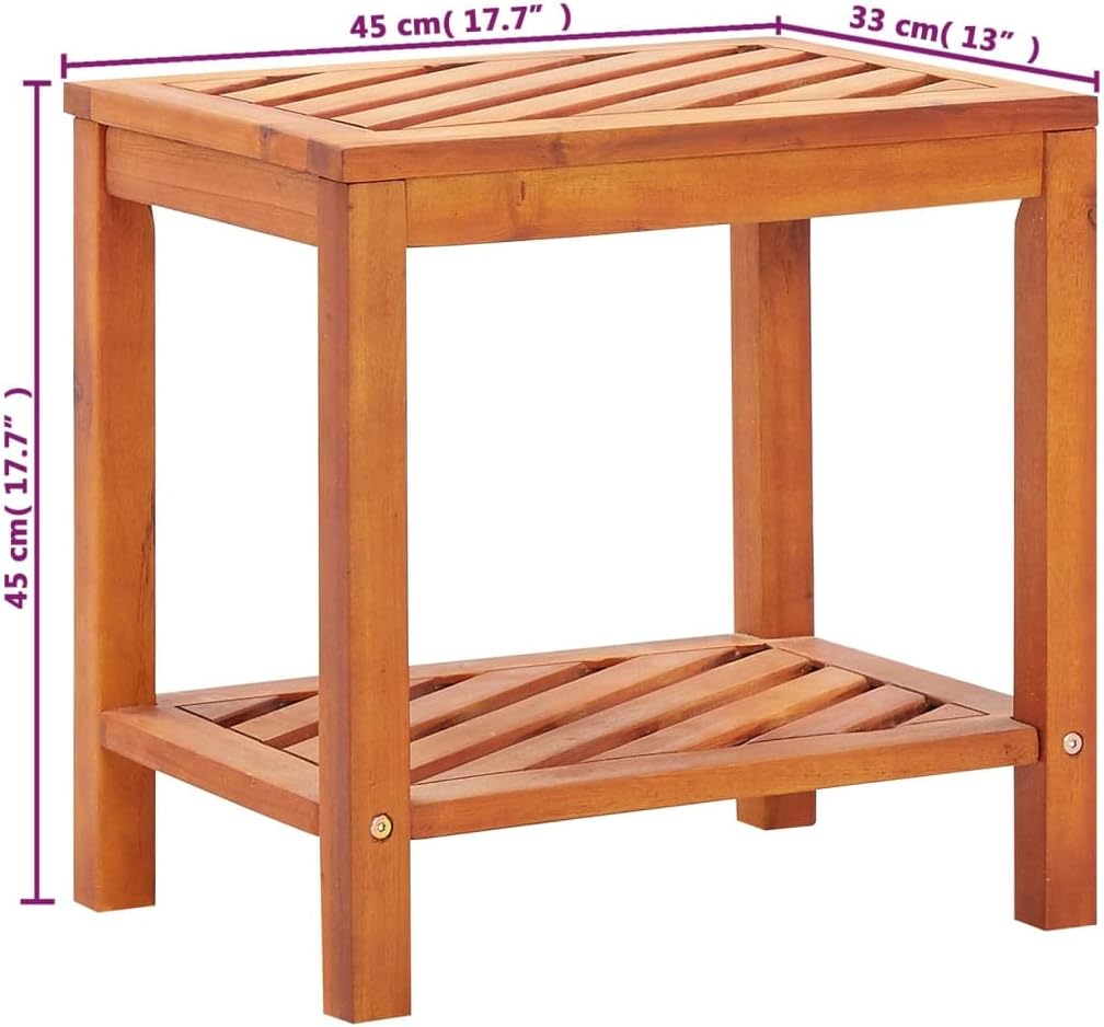 Solid Acacia Wood Side Table 17.7x13x17.7 Inches, Weather Proof End Table with Sturdy Bottom Shelf, Nightstand for Bedroom, Plant Stand for Living Room