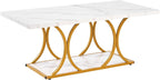 VEVOR Coffee Table, Modern Faux Marble Coffee Table, Large 2-Tier Rectangle Center Desk with Geometric Legs, Minimalist Sturdy Metal Frame Accent End Desk for Living Room, Office, Easy Assembly, White