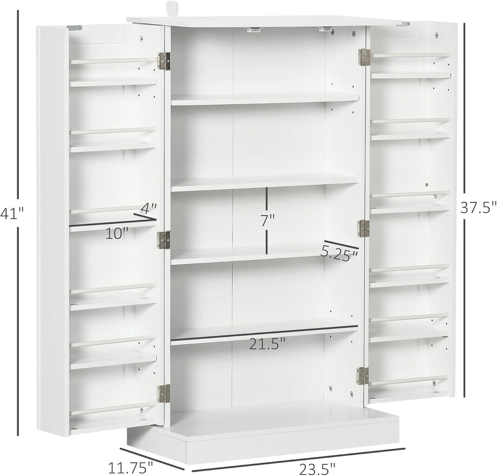 41" Modern Kitchen Pantry Freestanding Storage Cabinet with Double Doors Adjustable Shelves for Living Room - White,11.8 * 23.5 * 40.8