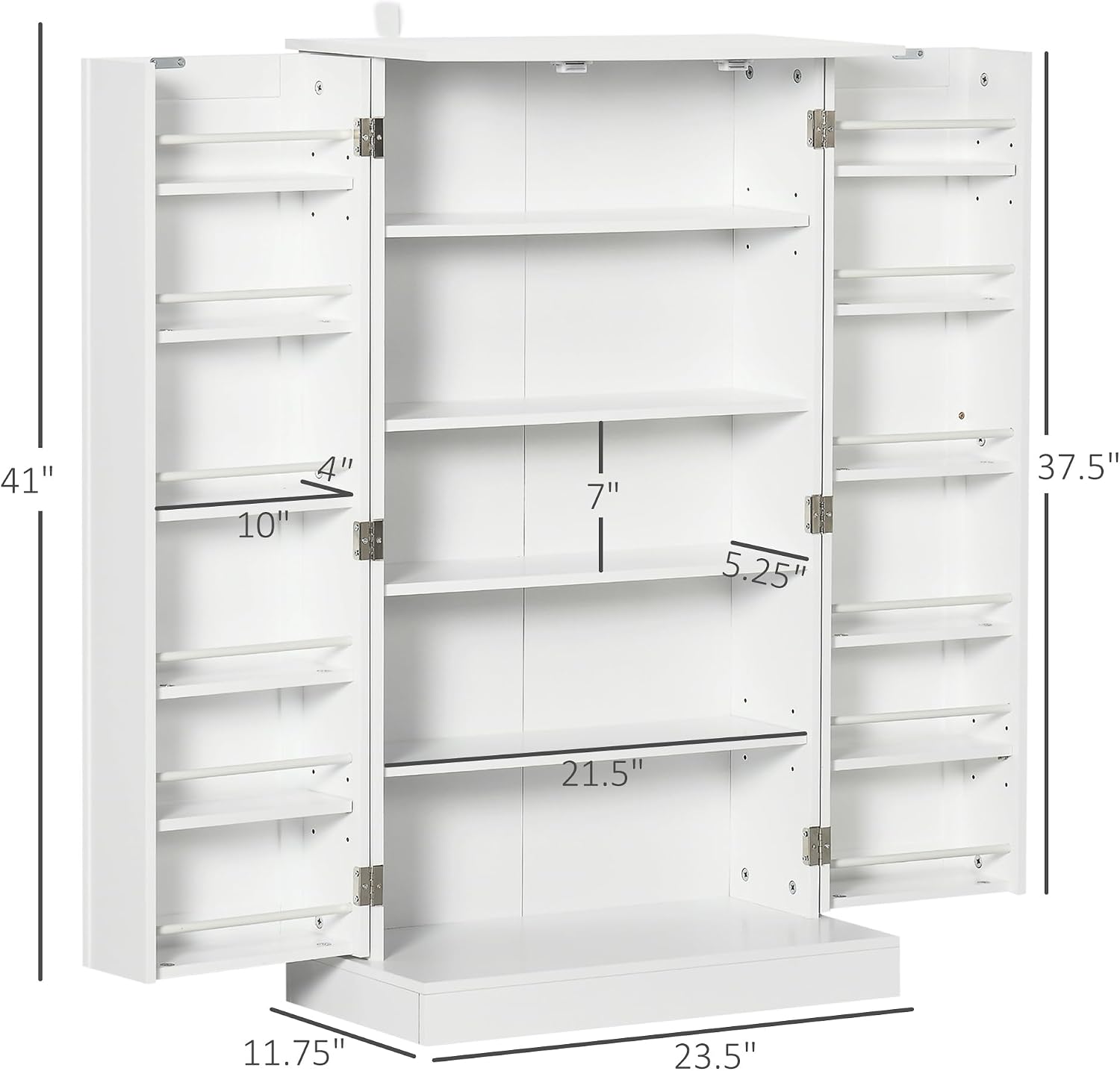 41" Modern Kitchen Pantry Freestanding Storage Cabinet with Double Doors Adjustable Shelves for Living Room - White,11.8 * 23.5 * 40.8