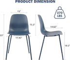 Mid Century Kitchen Chairs Set of 4,Blue Plastic Dining Chairs Outdoor Chairs with Metal Legs for Living Room,Dining Room(4pcs,Navy Blue)