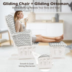 Costzon Nursery Glider with Ottoman, Upholstered Comfort Glider Rocker with Padded Cushion, Storage Pocket, Solid Wood Base, Rocking Chair Nursery for Breastfeeding, Napping (Gray and White)
