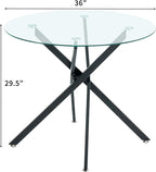 36" Round Glass Dining Table for 4, Circle Kitchen Table with Tempered Glass Top and Black Metal Cross Legs, Modern Small Glass Coffee Dinner Table for Kitchen Dining Room Apartment Office