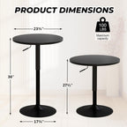 Furniliving Adjustable Height Pub Table 27''-36'', Round Cocktail Tables for Parties, High Top Table for Bistro, Dining Room, Restaurant, Cafe, Events, Set of 2, Black