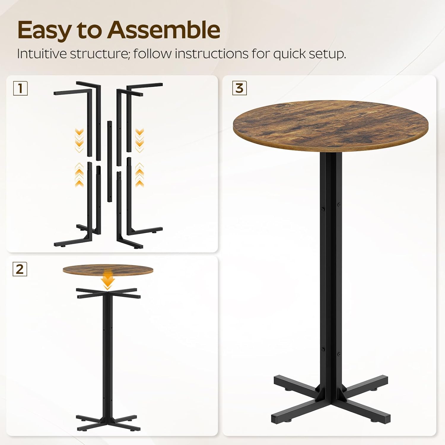 YATINEY Round Bar Table Set of 2, Counter Height Pub Table, Bar Height Cocktail Table, Versatile Use, for Dining Room, Kitchen, Bar, Pub, Cafe, Rustic Brown and Black BT10L2BR