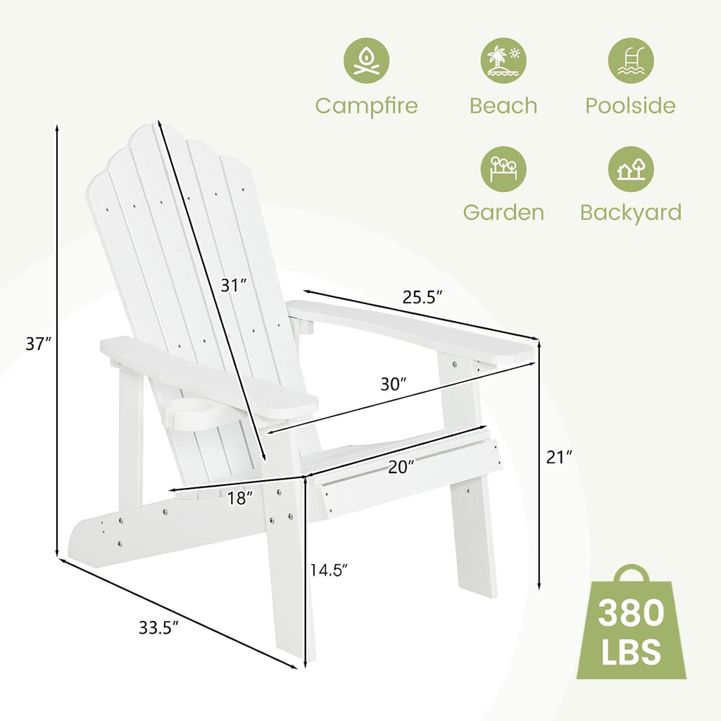 ORALNER Outdoor Adirondack Chair with Cup Holder, Plastic Resin Outdoor Deck Chair, 380 LBS Capacity, for Patio, Backyard, Porch, Balcony, Poolside, Garden, Lawn, Firepit (4, White)