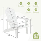 ORALNER Outdoor Adirondack Chair with Cup Holder, Plastic Resin Outdoor Deck Chair, 380 LBS Capacity, for Patio, Backyard, Porch, Balcony, Poolside, Garden, Lawn, Firepit (4, White)