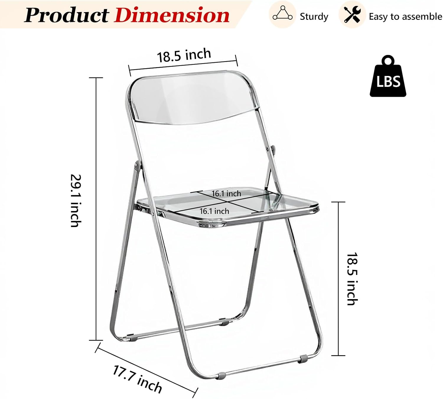 JPBSTO 2 Pack Clear Plastic Folding Chairs - Modern Duo Stackable for Studio Apartment, Display Corner, Minimalist Space (300lb Capacity)
