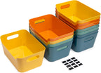Tiawudi 12 Pack 4.5L Storage Bins, Plastic Storage Baskets for Home Classroom Organization, Multi-Use Organizer Bins for Cabinet, Pantry, Drawer, Closet, Countertop or Shelves, Colorful Containers