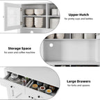 Freestanding Kitchen Pantry Cabinet with Microwave Countertop, Tall Storage Hutch Buffet Cupboard with Adjustable Shelves & Tempered Glass Door, Multifunctional Storage Cabinet for Kitchen Dining Room