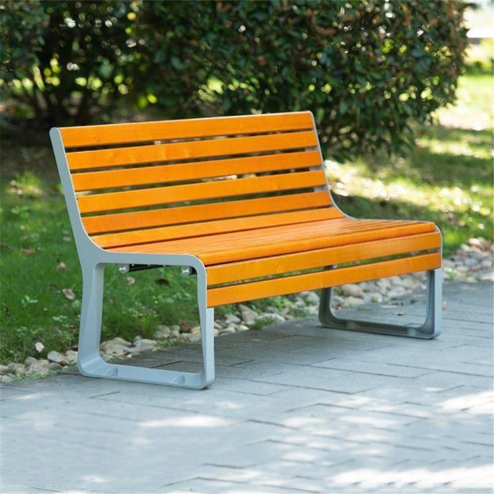 Garden Park Chair with Backrest Outdoor Bench Aluminum Frame Wooden Seat Plate Rest Area Seat(Small)