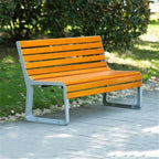 Garden Park Chair with Backrest Outdoor Bench Aluminum Frame Wooden Seat Plate Rest Area Seat(Small)
