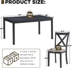 LUXOAK 7-Piece Solid Wood Dining Table Set, 60" Farmhouse Dining Table with 6 Chairs, Rectangular Table Set for 6, Kitchen & Dining Room Furniture, Grey & White