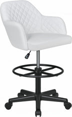 VECELO PU Leather Drafting Chair with Low Back and Footrest Ring, Height Adjustable, Swivel Rolling Wheels, for Drawing/Standing Desk/Office, White