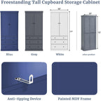 JIJIWANG 77inch Farmhouse Kitchen Pantry Storage Cabinet with Adjustable Shelves and Storage Cabinet,Versatile Cupboard with Door Shelves and Drawers,for Kitchen,Dining Room,Blue
