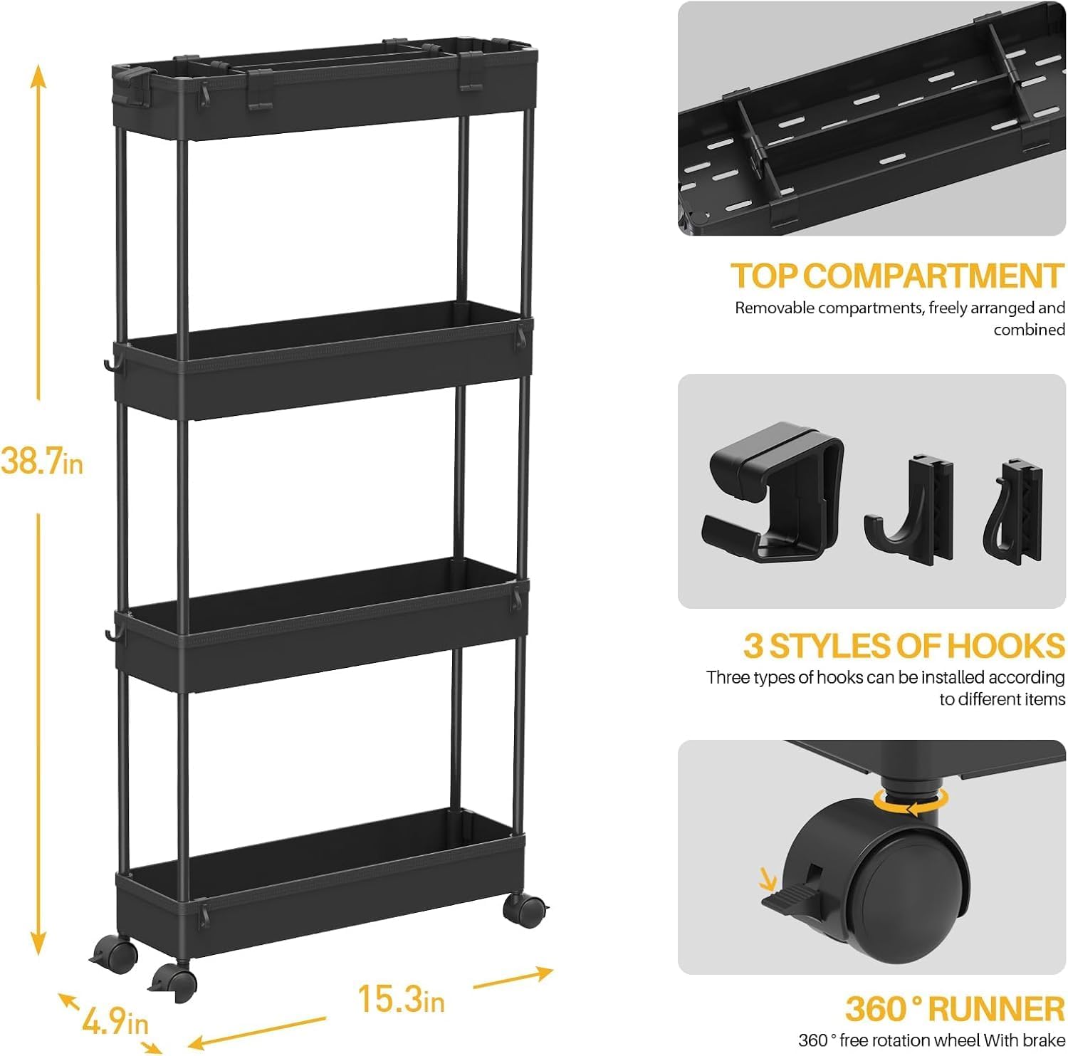 SPACELEAD 2-piece Set Slim Storage Cart 3 Tier,Bathroom Organizer Rolling Utility,Mobile Shelving Unit Slide Out for Office, Kitchen, Laundry Room & Narrow Places