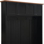 VilroCaz Modern 59''W Hall Tree with Bench and Storage, Farmhouse Wood-grain Accent 4-in-1 Hall Tree with Top Cabinets, Coat Racks and Hooks for Hallway Living Room Mudroom (Black-4DM)