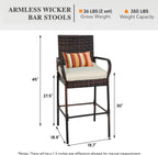 Sundale Outdoor Wicker Bar Stool Set of 6, Patio Counter Height Pub Chair with Arms, High Top Rattan Barstool, Cushion Beige, All-Weather Outdoor Rattan Furniture (Brown&Beige, Small Seat - 6 Stools)