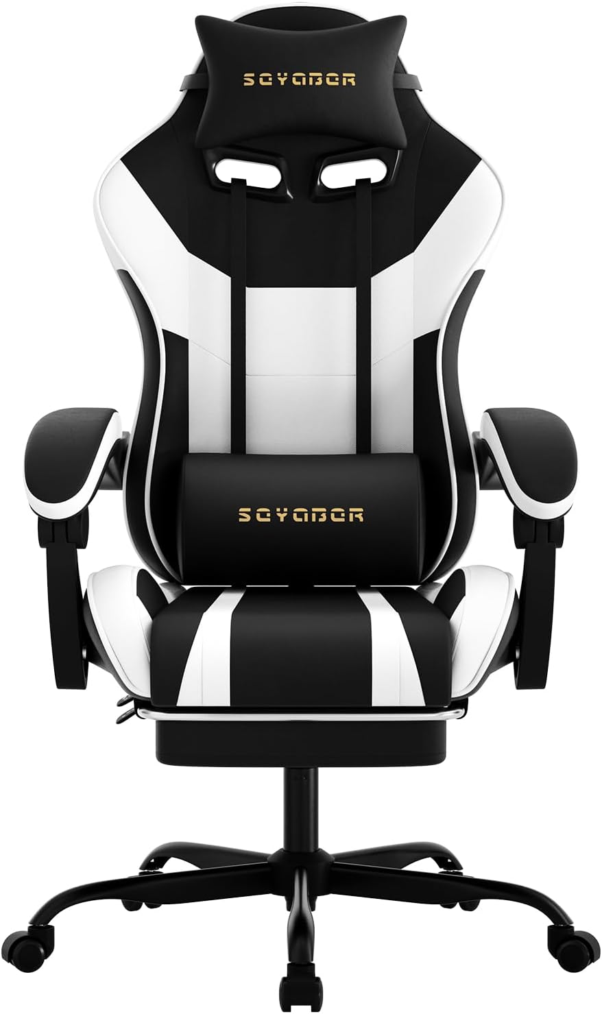 Ergonomic Gaming Chair,A Versatile 3-in-1 Video Game Chair for Work, Study, and Gaming,Features an Adjustable Backrest, Footrest, and Linked Armrests Office Chair for Adults,Blackwhite