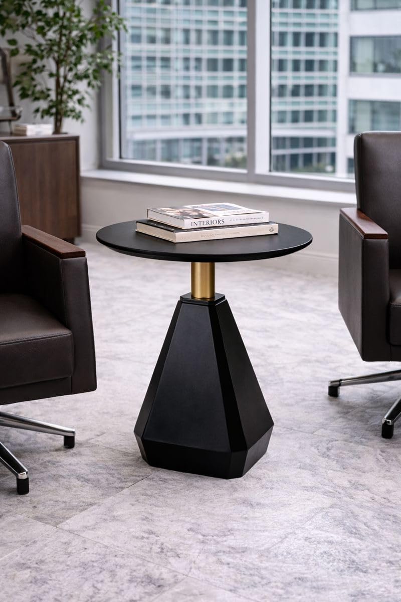 Round Wood Side Table, Coffee Nightstand Cocktail Drink Modern Accent Circle End Table, Wood Pedestal Base for Living Room, Bedroom, Small Spaces, Offices, Black