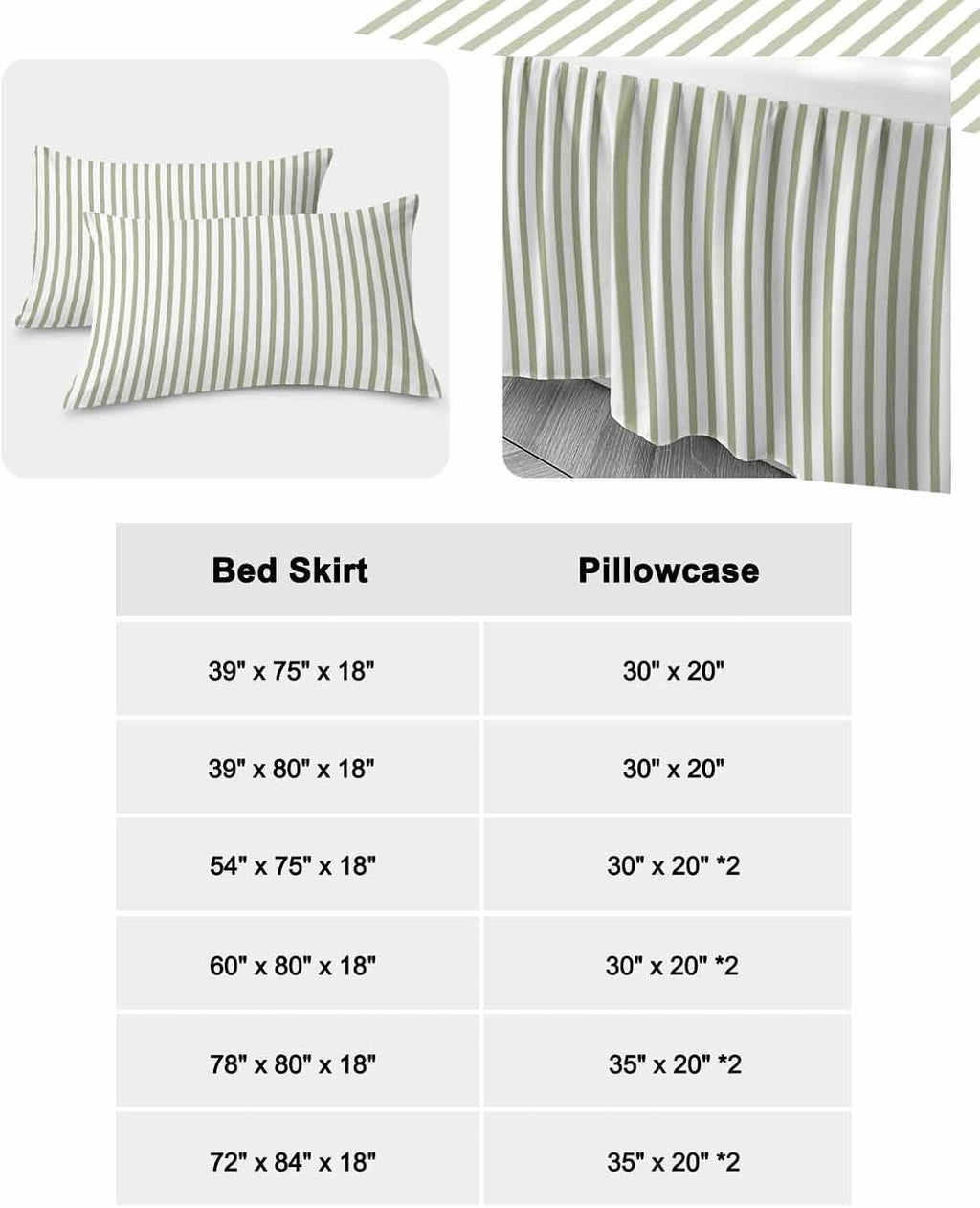 Ruffle Skirt Bedspread for King Size Bed Farmhouse Sage Green Stripe 3 Piece Bedding Cover with Pillow Sham,18In Drop Bedskirt Coverlet for Bedroom Dorm Modern Vertical Line