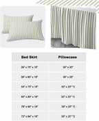 Ruffle Skirt Bedspread for King Size Bed Farmhouse Sage Green Stripe 3 Piece Bedding Cover with Pillow Sham,18In Drop Bedskirt Coverlet for Bedroom Dorm Modern Vertical Line