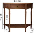 Half Moon Table, Table Solid Wood with Drawer Half-Moon Porch Side Elegant Vintage, Semi-Circle Entryway Storage Shelf, for Hallway Entrance Decor(Walnut-Colored, 23.6" L x 11.8" W x 31.5" H)