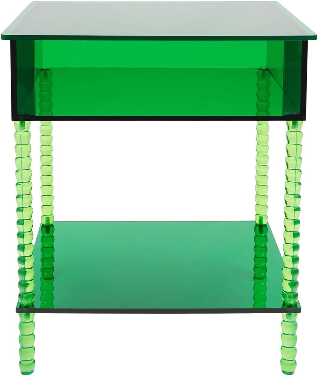 3-Tier Acrylic Side Table End Table with Storage & 44 Lbs Load Capacity & Product Size(15.7*11.8*19.7in) & Tier Spacing(4.3in,10.9in) Acrylic End Tables Nightstand for Living Room, Foyer(Grass-Green)