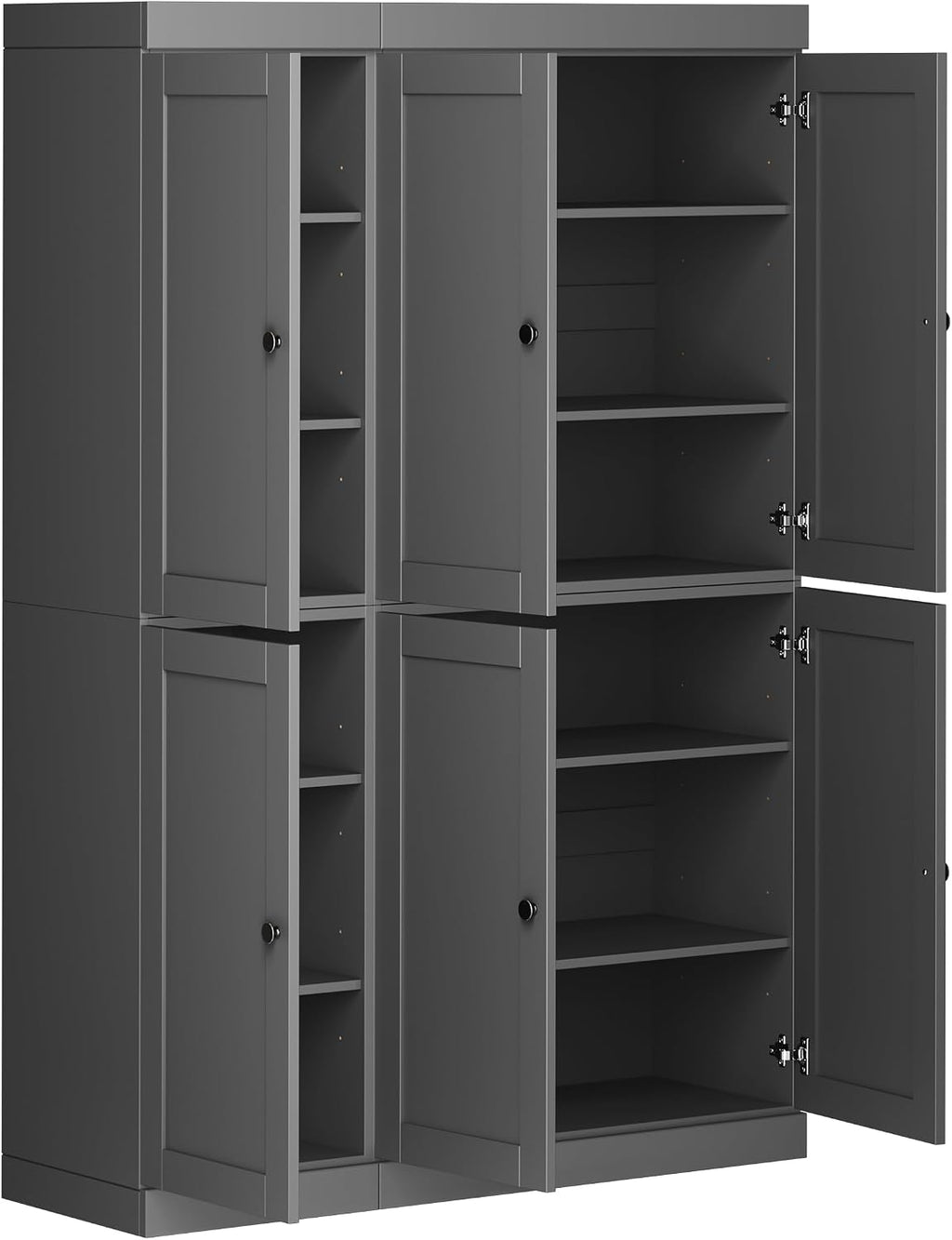 Palace Imports Solid Wood Kitchen Pantry Cabinet 71.5" Tall, 48.5" Wide – Wooden Storage Cabinet w/ 6 Shaker Doors & 8 Adjustable Shelves – Gray, 100% Renewable Eco-Friendly Wood, Made in Brazil