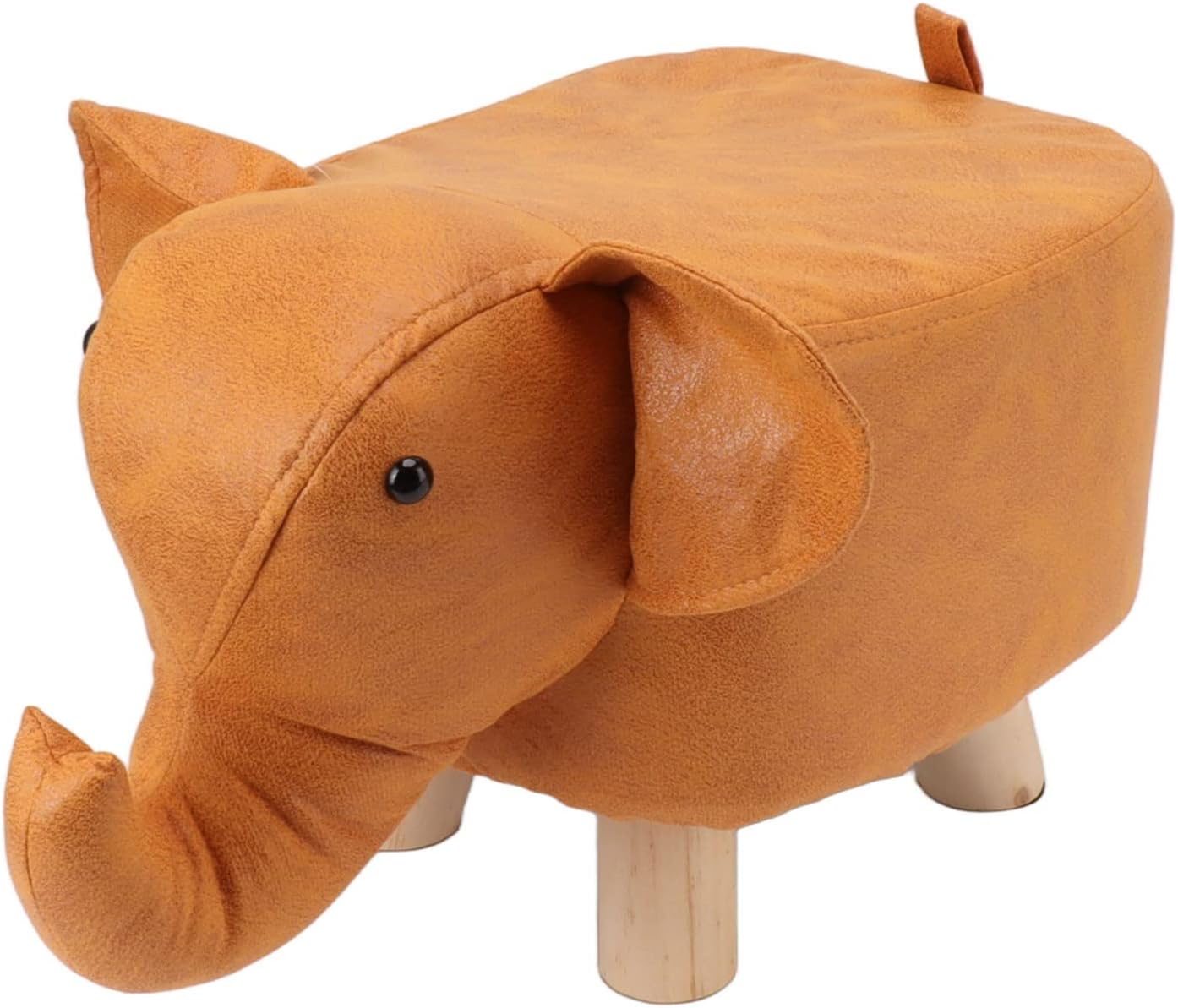 Pine Wood Elephant Footstool Cute and Stable Upholstered Stool for Nursery Bedroom Playroom Living Room Decor for Kids and Adults (Orange)