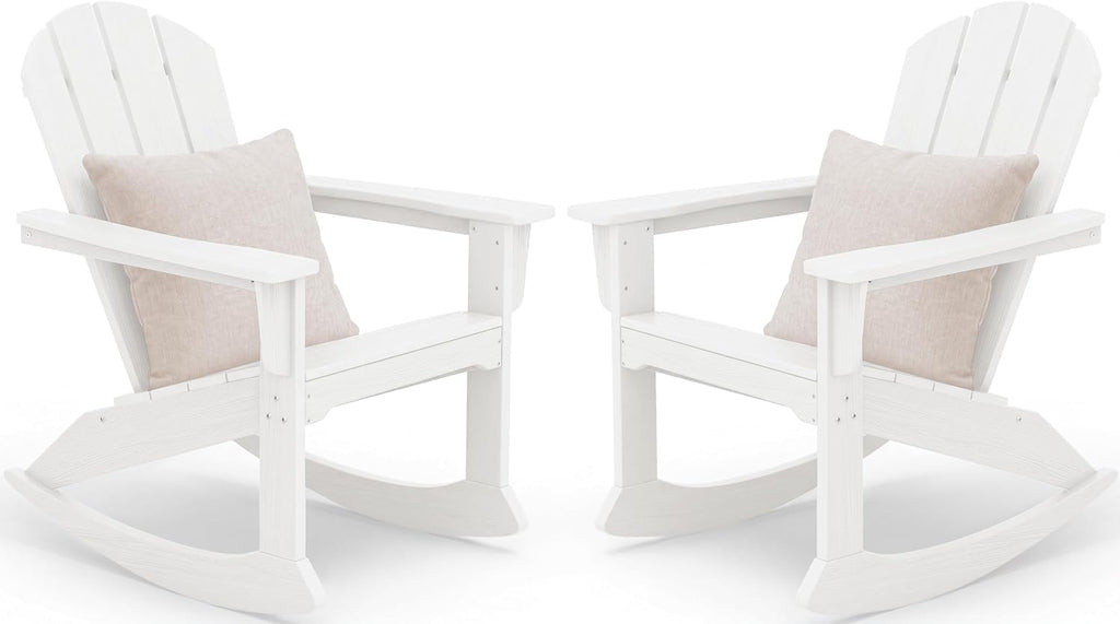 SERWALL Outdoor HDPE Adirondack Rocking Chairs Set of 2 with Pillows, White