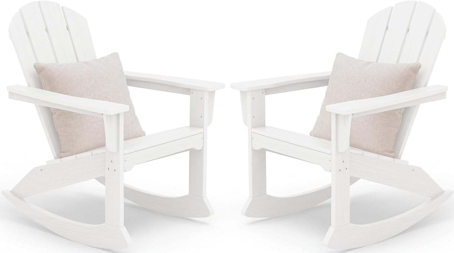 SERWALL Outdoor HDPE Adirondack Rocking Chairs Set of 2 with Pillows, White