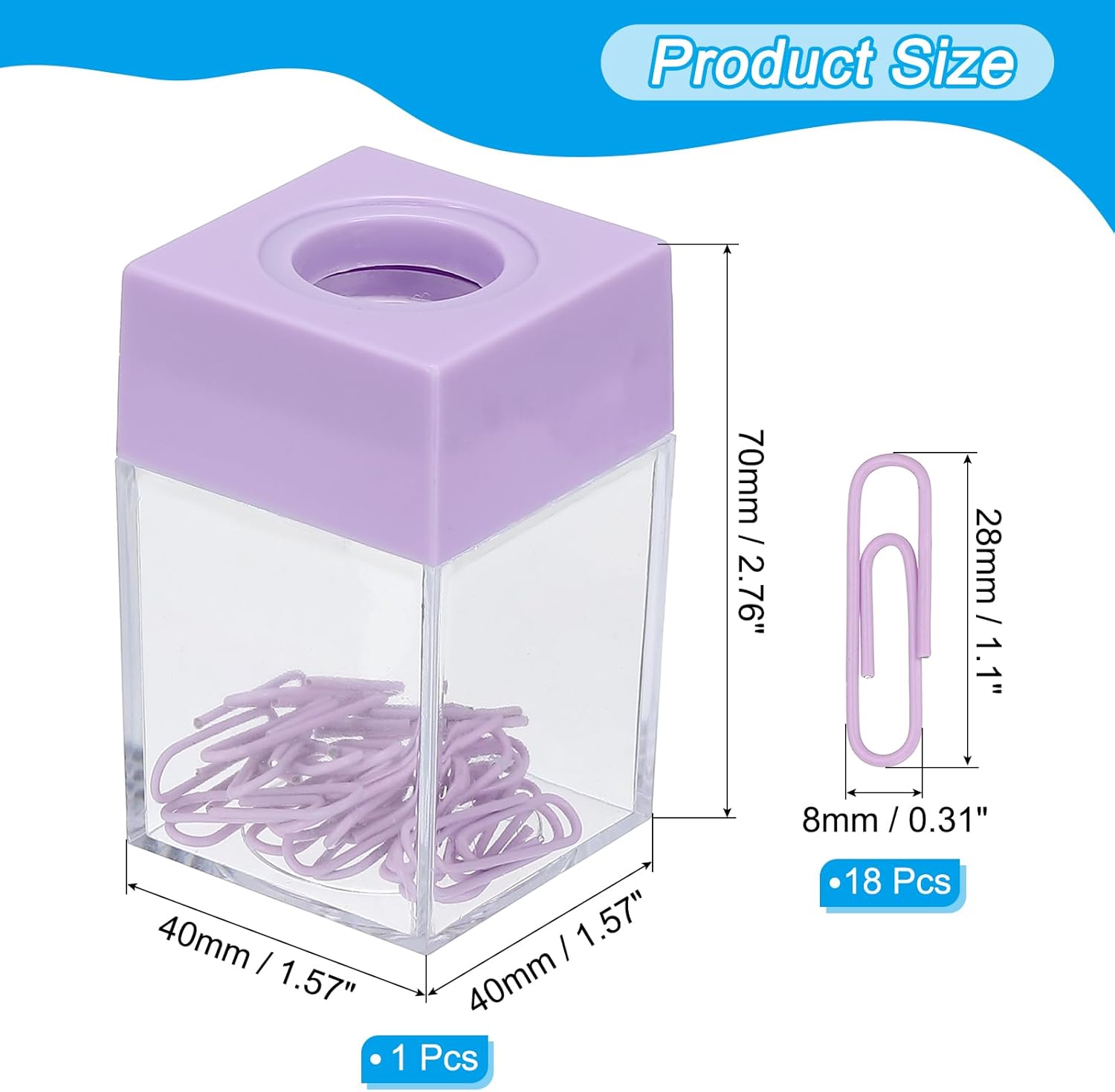 PATIKIL Magnetic Paper Clip Holder Dispenser, Large Capacity Paper Clip Organizers with Magnetic Top for Desk Supplies, Office, Classroom, Home, Purple