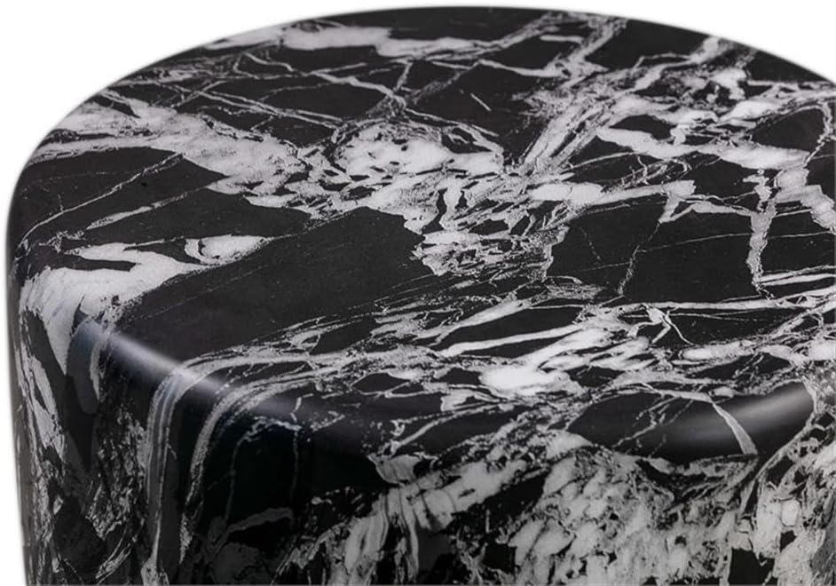 Pemberly Row Transitional Round Marble Side Table, 14" Diameter, Black Finish, Durable Concrete Construction, Handmade Accent Table for Living Room or Bedroom