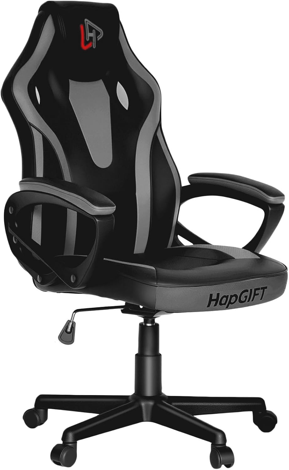 HapGIFT Office Chair, Home Office Chair with Link Armrest, Height Adjustable Computer Chair, Ergonomic PC Work Chair for Adults Teens, PU Leather Gaming Chairs, Gift, 300LBS (BLACK GREY)